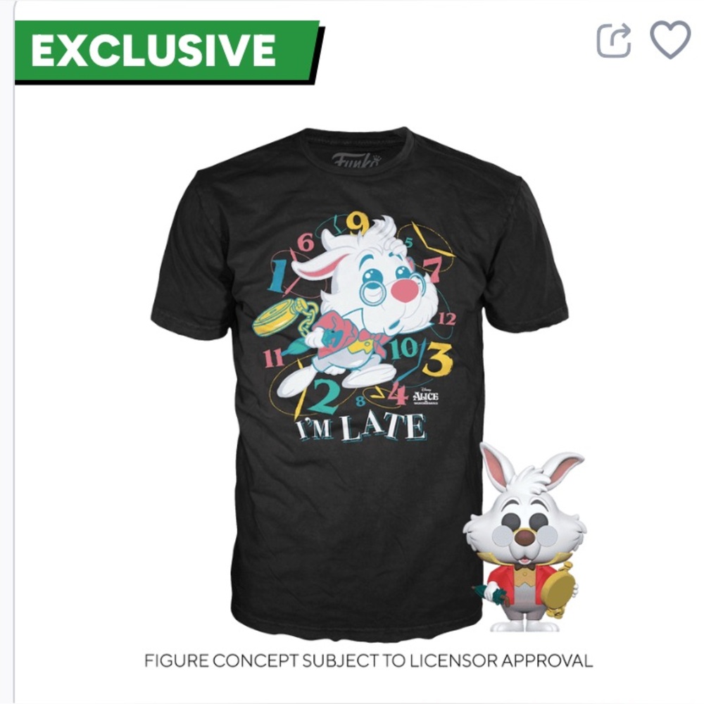 Alice in Wonderland Exclus Flocked White Rabbit Funko Pop & I’m Late”XL Tee SET